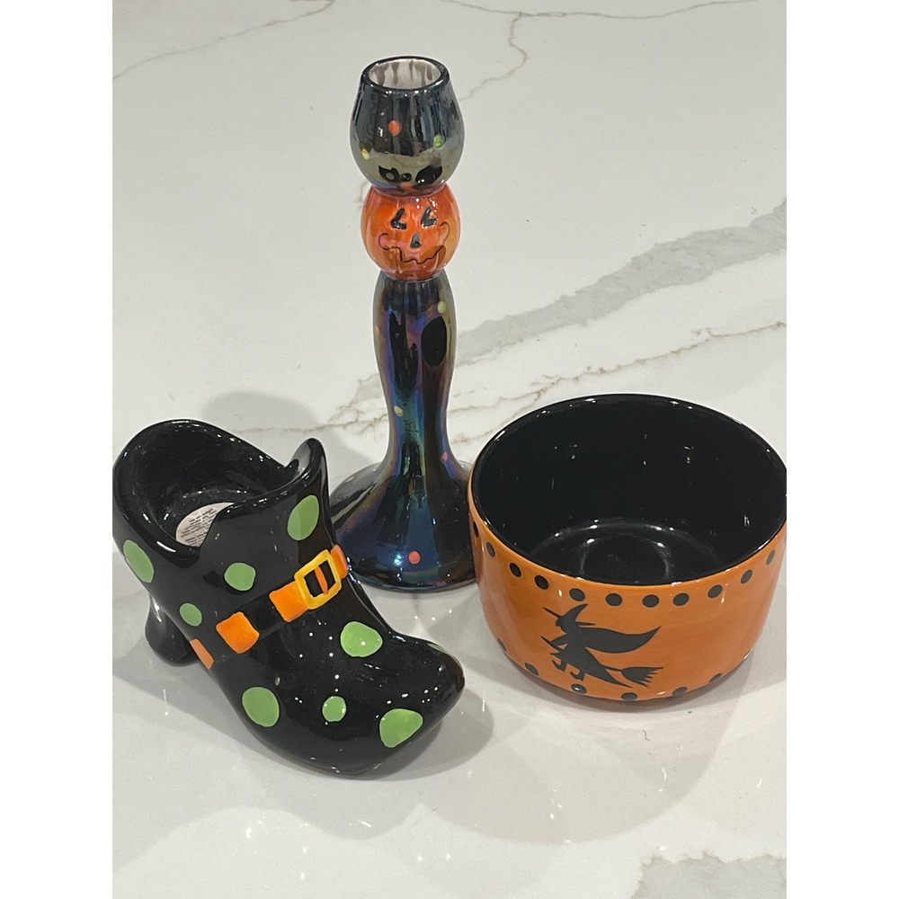 Halloween Decor lot Pier 1 Witch Shoe Tabletops Lifestyles Bowl Pumpkin Holder